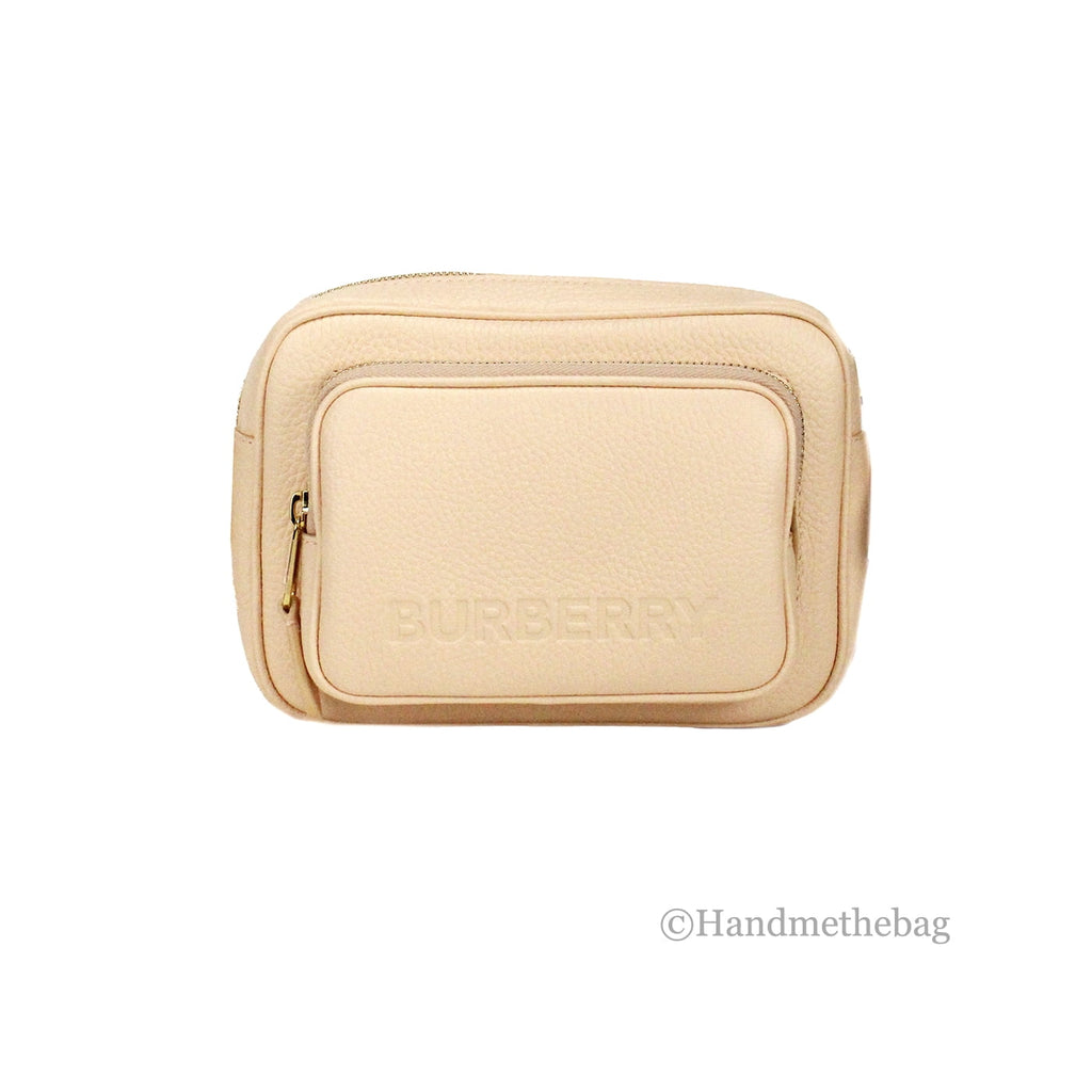 Burberry Grainy Leather Small Peach Pink Camera Bag with Logo