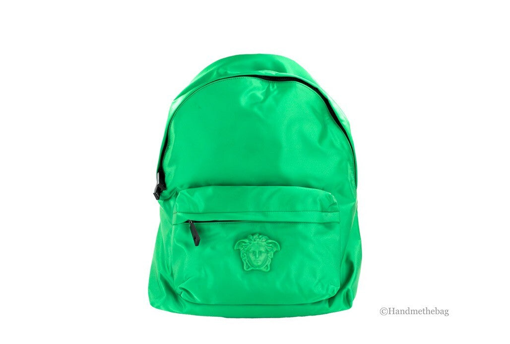 Versace Großer Rucksack aus hellgrünem Nylon mit Medusa-Motiv