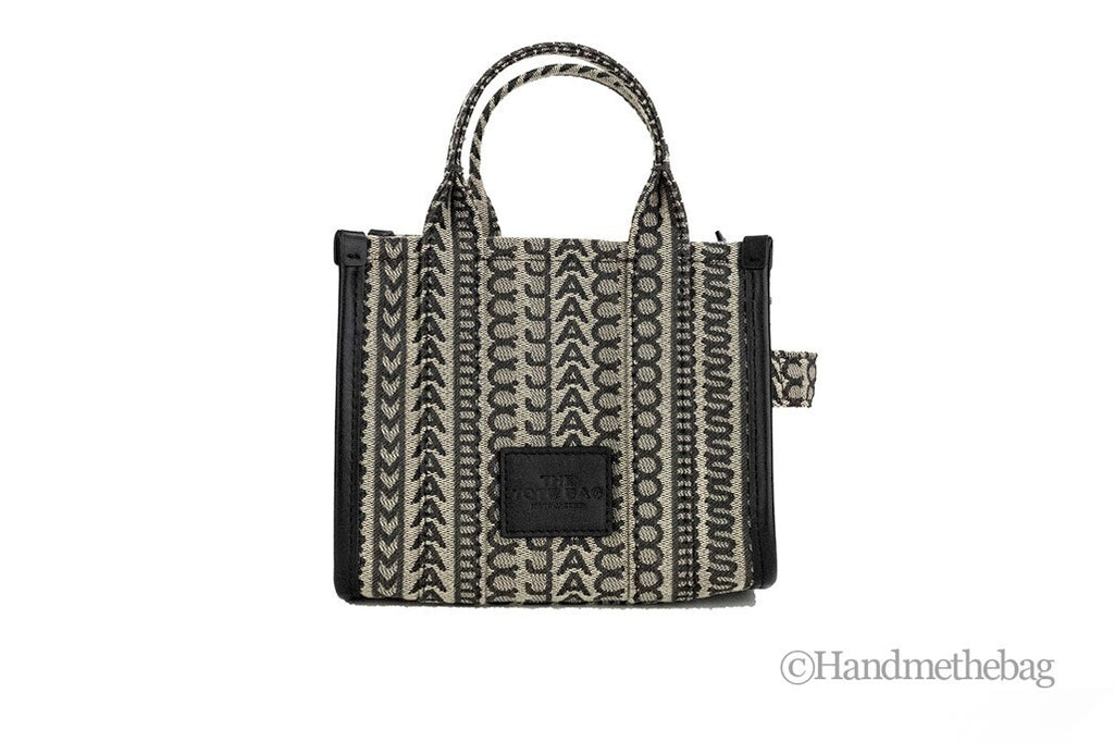Marc Jacobs The Monogram Beige Mini Tote Handtasche aus gewebtem Jacquard-Canvas mit Schultergurt