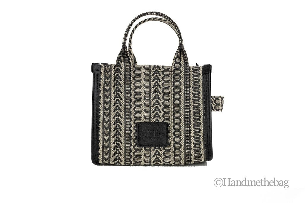 Marc Jacobs The Monogram Beige Mini Tote Handbag in Woven Jacquard Canvas with Shoulder Strap