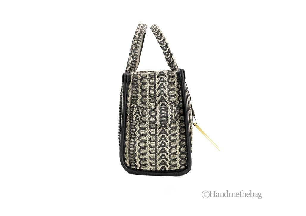 Marc Jacobs The Monogram Beige Mini Tote Handbag in Woven Jacquard Canvas with Shoulder Strap