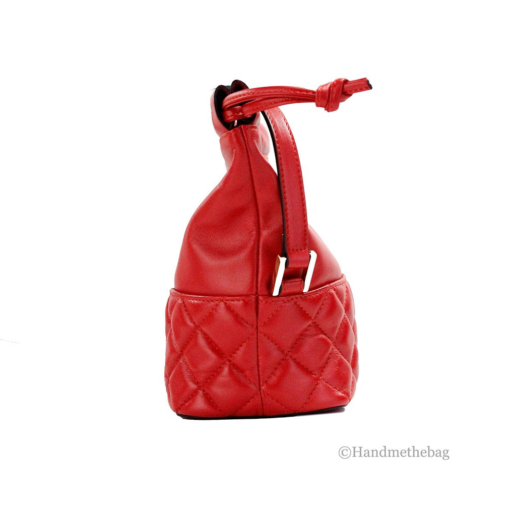 Versace Red Quilted Leather Drawstring Bucket Shoulder Bag Crossbody Bag