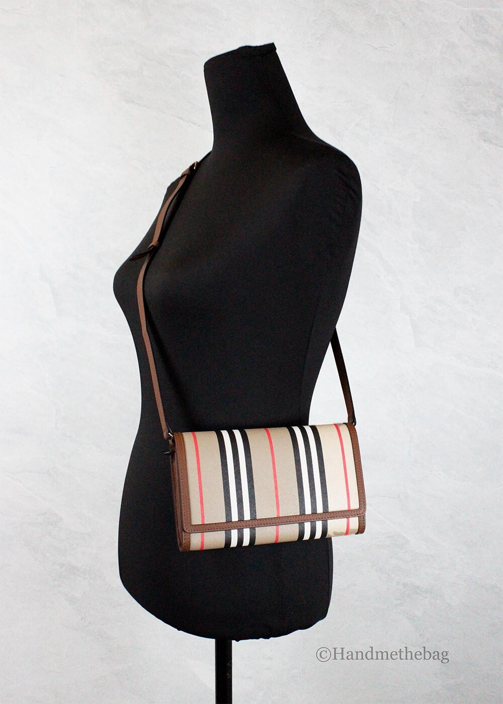 Burberry Hannah Icon Stripe Archive Tan E-Canvas Leder Umhängetasche