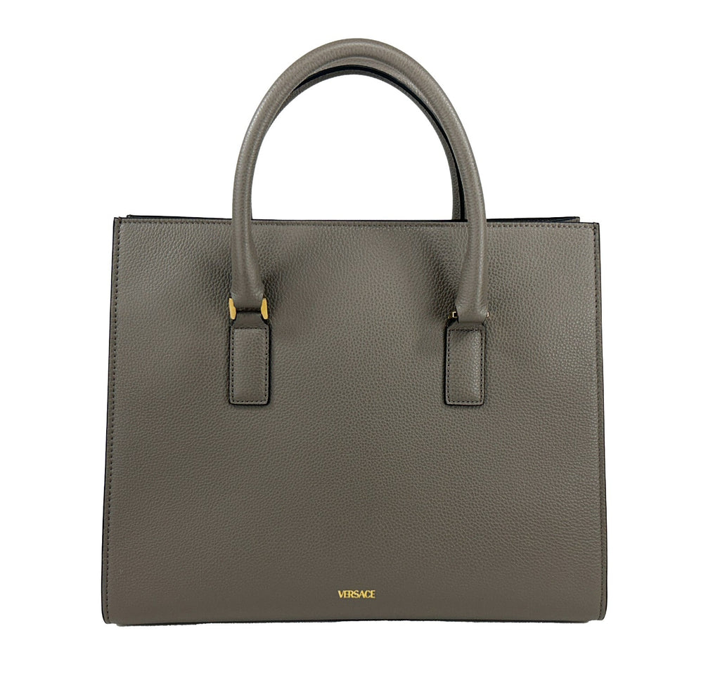 Versace Virtus Large Leather Top Handle Bag Tote Gray