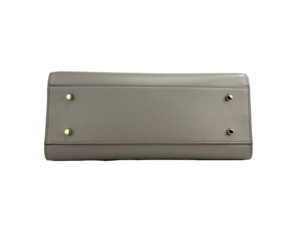 Versace Virtus Large Leather Top Handle Bag Tote Gray
