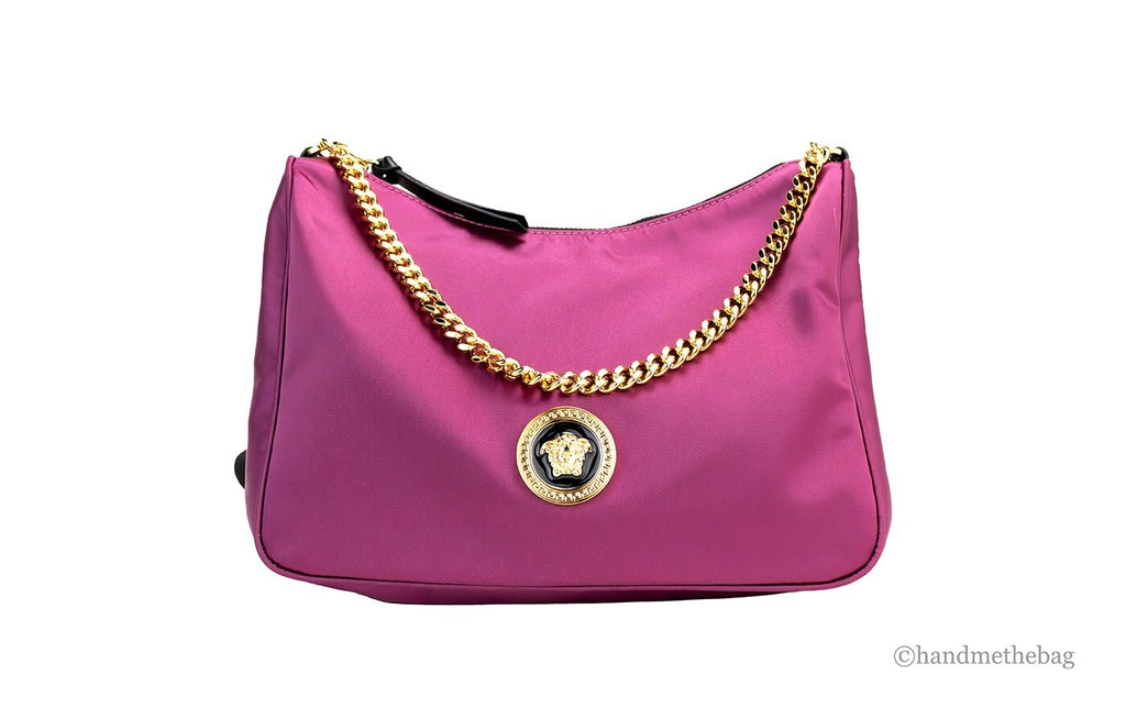 Versace Kleine Dahlia Nylon Stoff Medusa Anhänger Umhängetasche Schultertasche
