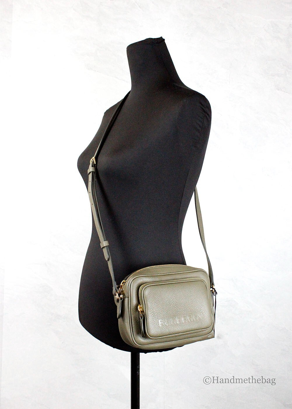 Burberry Small Grained Leather Camera Bag in Dark Fern Green with Logo