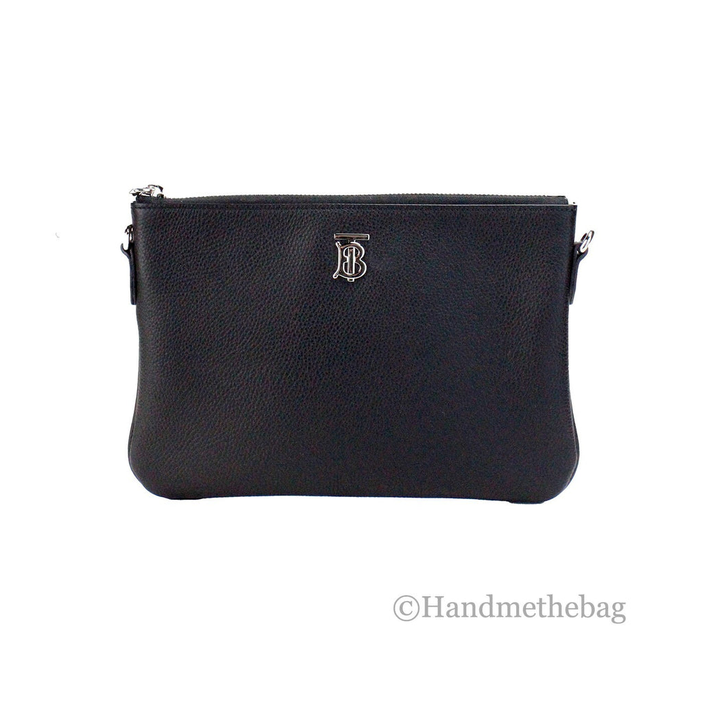 Burberry Peyton Monogram Leder Pochette Umhängetasche Schwarz