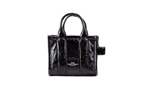 Marc Jacobs The Shiny Crinkle Micro Tote Schwarze Leder Umhängetasche Handtasche