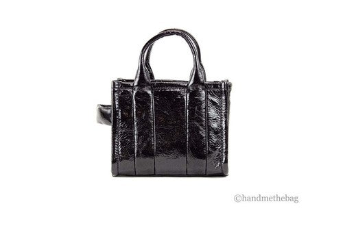 Marc Jacobs The Shiny Crinkle Micro Tote Schwarze Leder Umhängetasche Handtasche