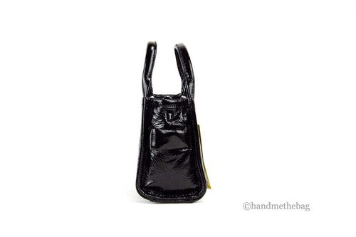 Marc Jacobs The Shiny Crinkle Micro Tote Schwarze Leder Umhängetasche Handtasche