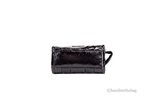 Marc Jacobs The Shiny Crinkle Micro Tote Schwarze Leder Umhängetasche Handtasche