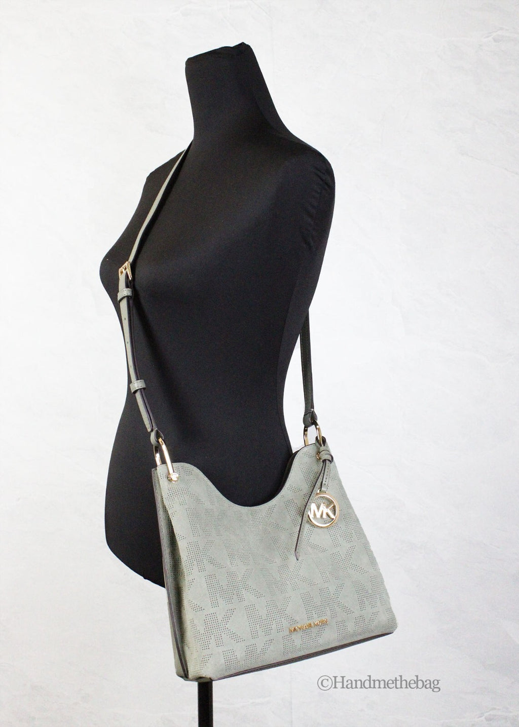 Michael Kors Joan Small Grün Perforiertes Wildleder Leder Slouchy Umhängetasche Handtasche