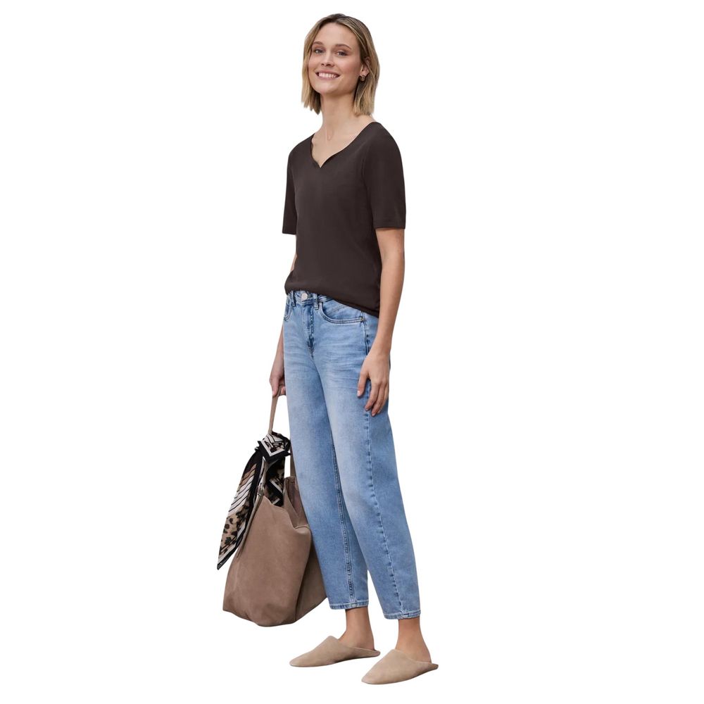 Street One Braunes Baumwoll-Langarm-T-Shirt