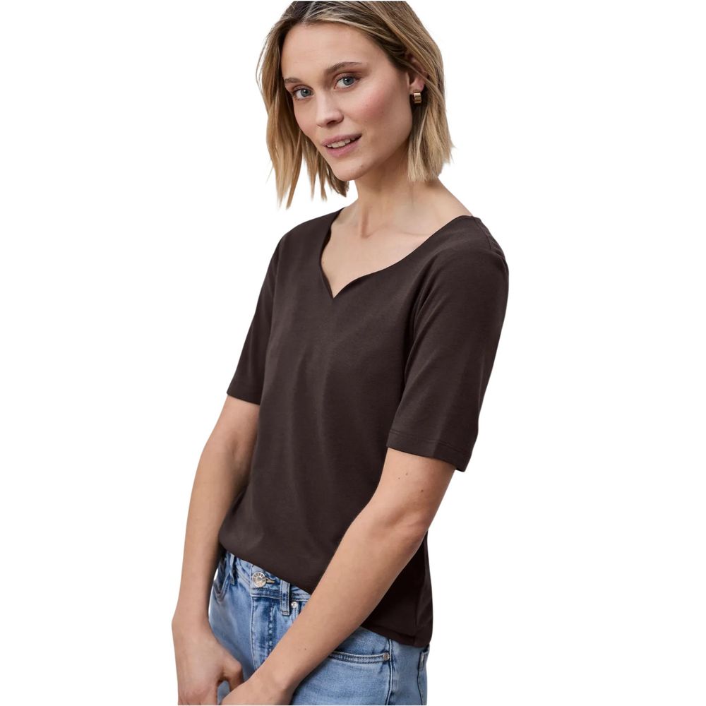 Street One Braunes Baumwoll-Langarm-T-Shirt