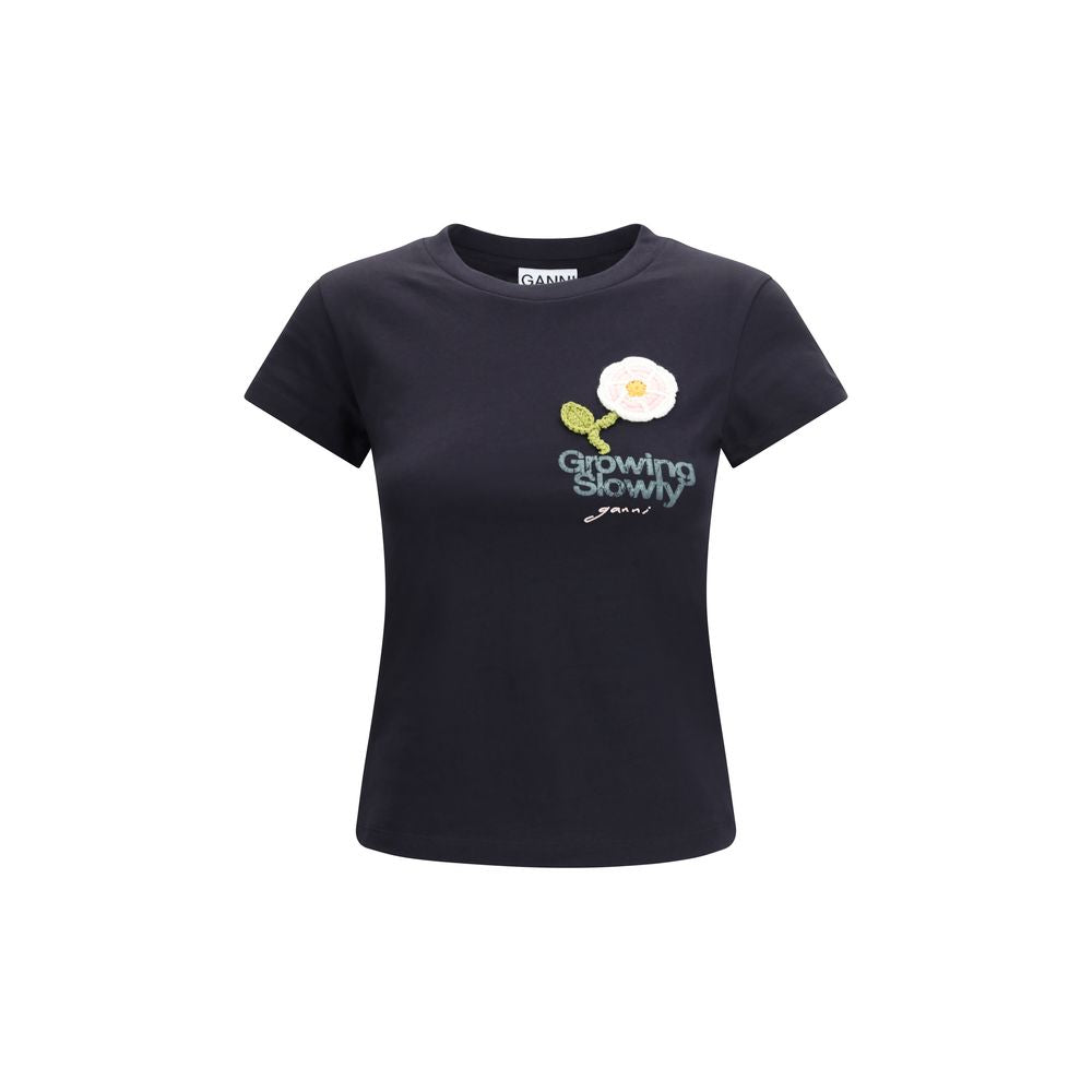 Ganni Schwarzes Baumwoll-T-Shirt
