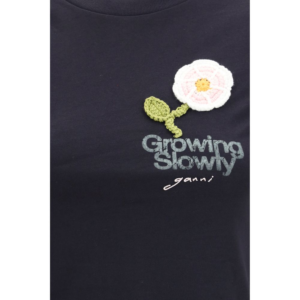Ganni Schwarzes Baumwoll-T-Shirt