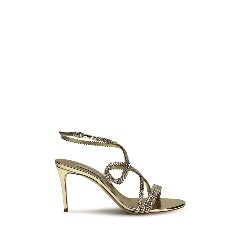 Casadei Sandal with Stiletto Heel in Gold Bos Taurus Calf Leather