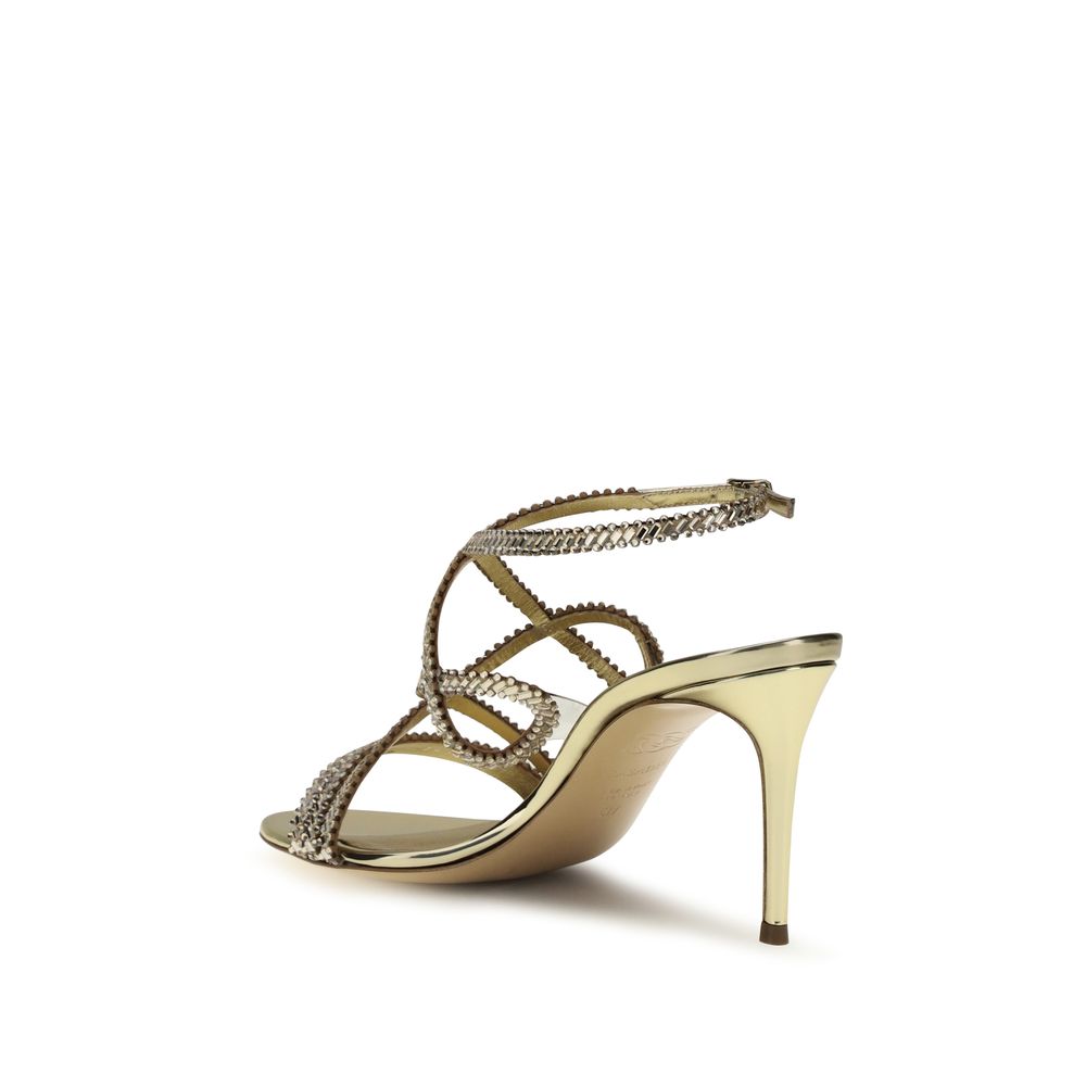 Casadei Sandal with Stiletto Heel in Gold Bos Taurus Calf Leather