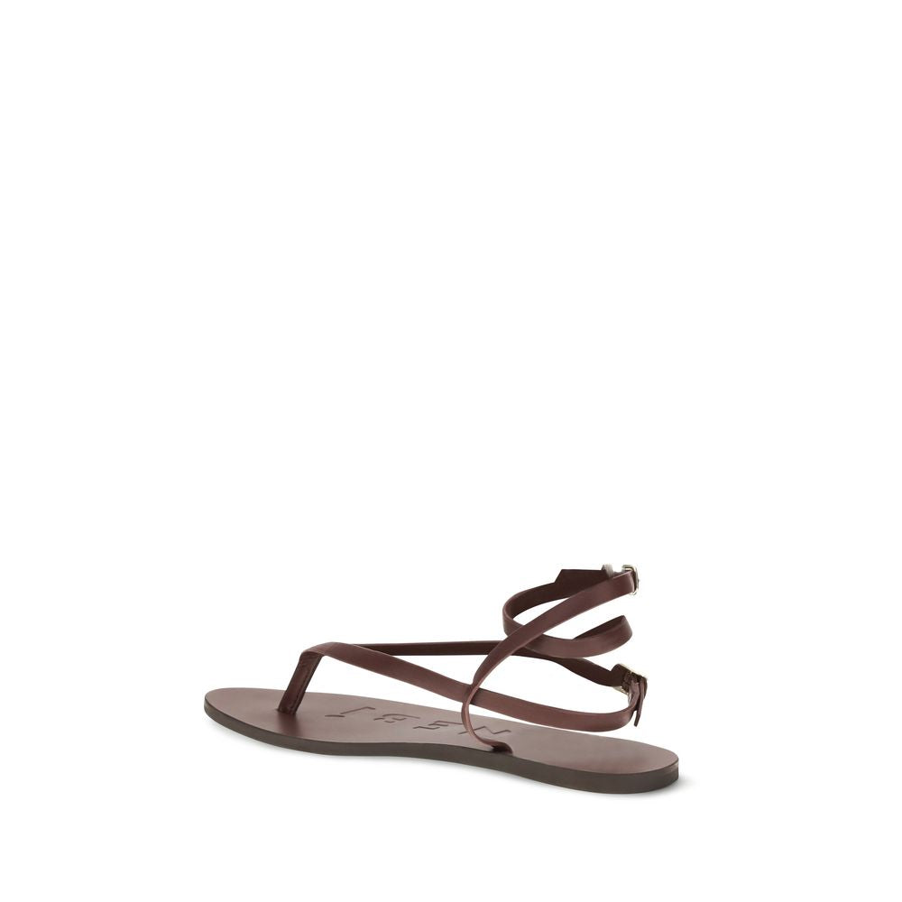 Manebi Braune Kalbsleder Bos Taurus Flache Sandalen
