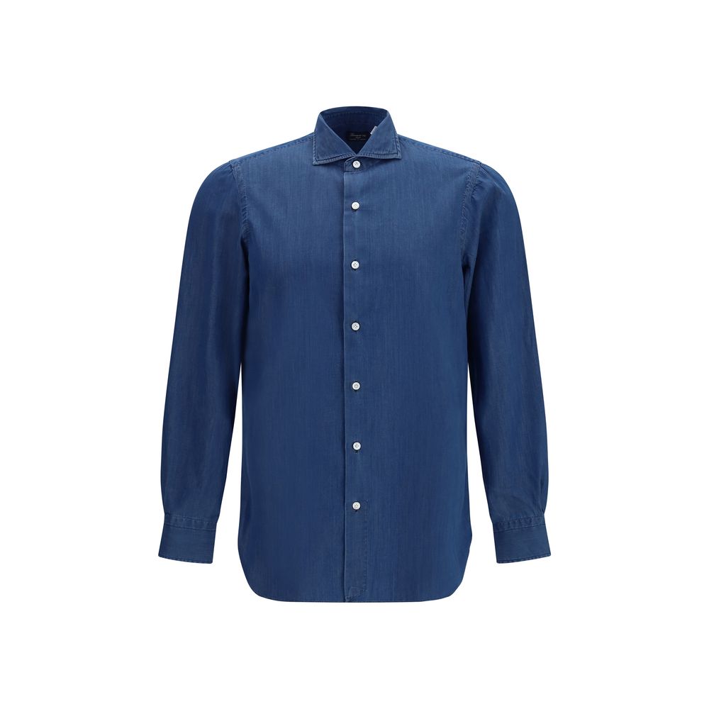 Finamore Blaues Baumwollhemd