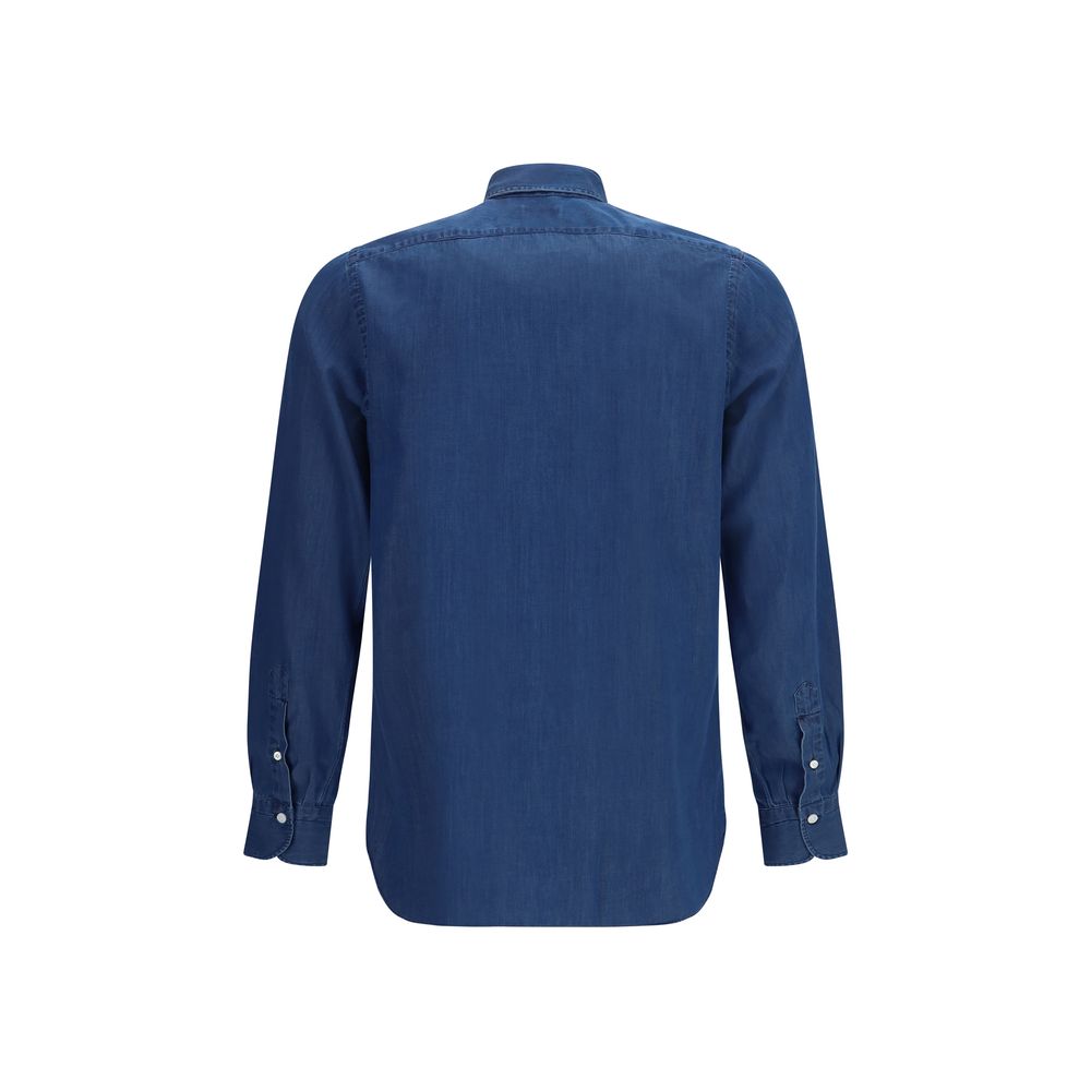 Finamore Blaues Baumwollhemd