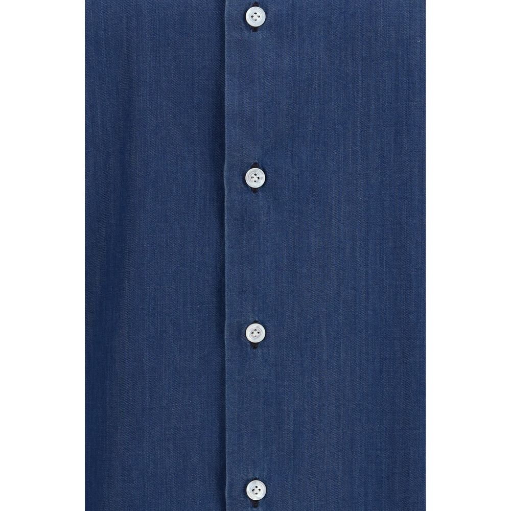 Finamore Blaues Baumwollhemd