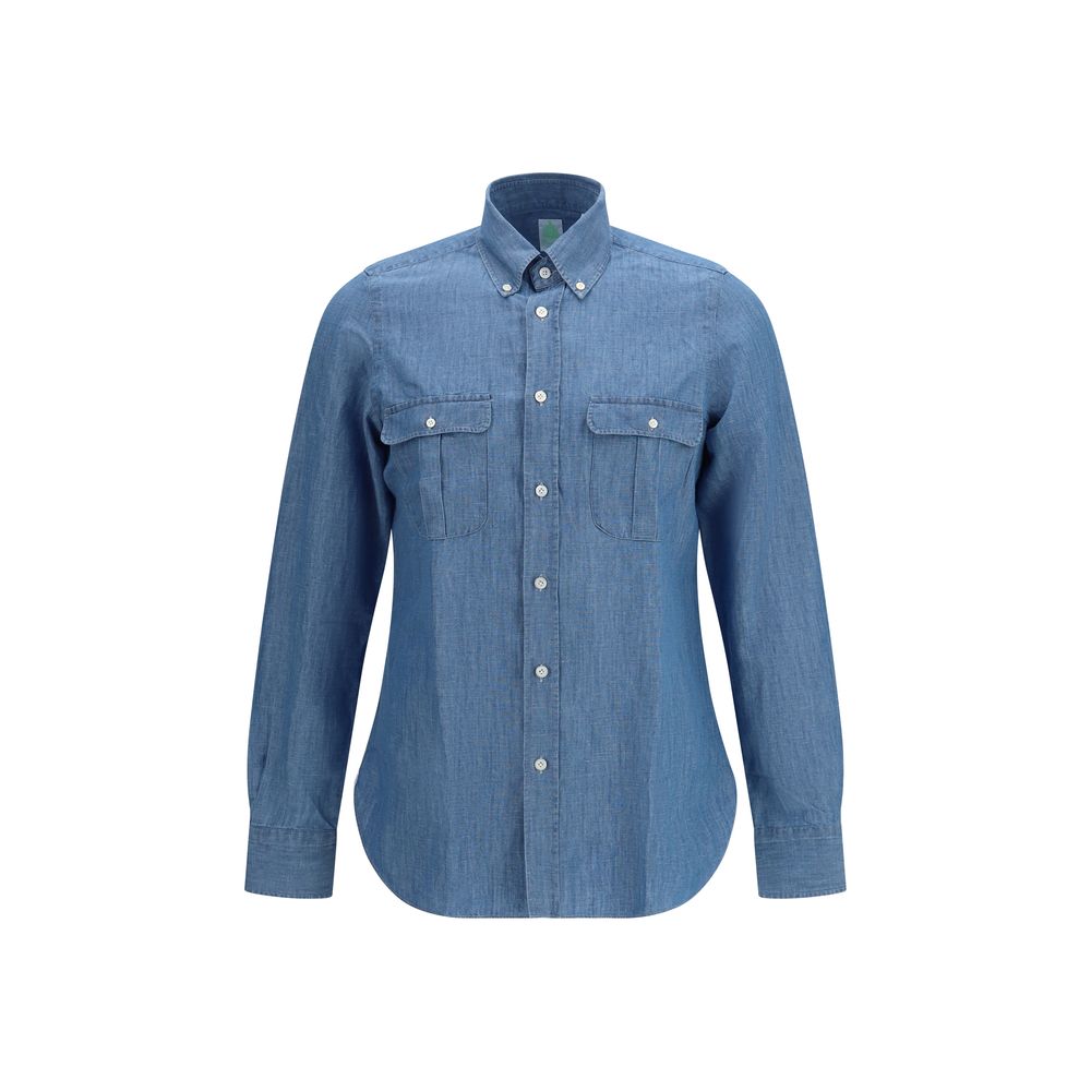 Finamore Blue Cotton Shirt