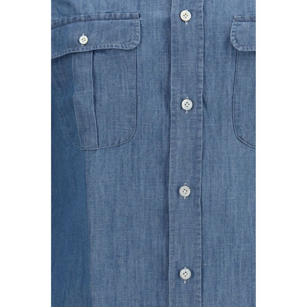 Finamore Blue Cotton Shirt