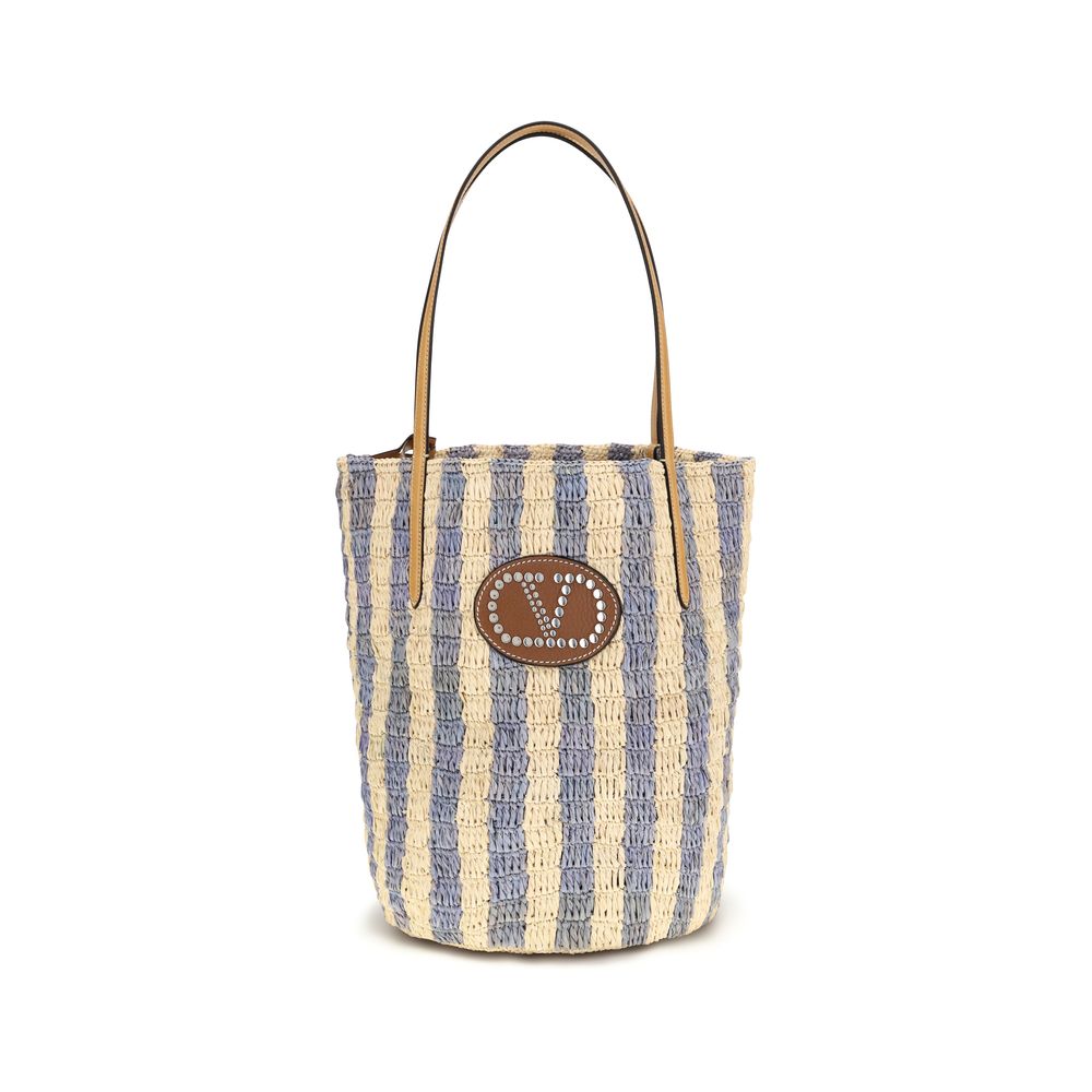 Valentino Garavani Eimer-Tasche aus blauer Raffia