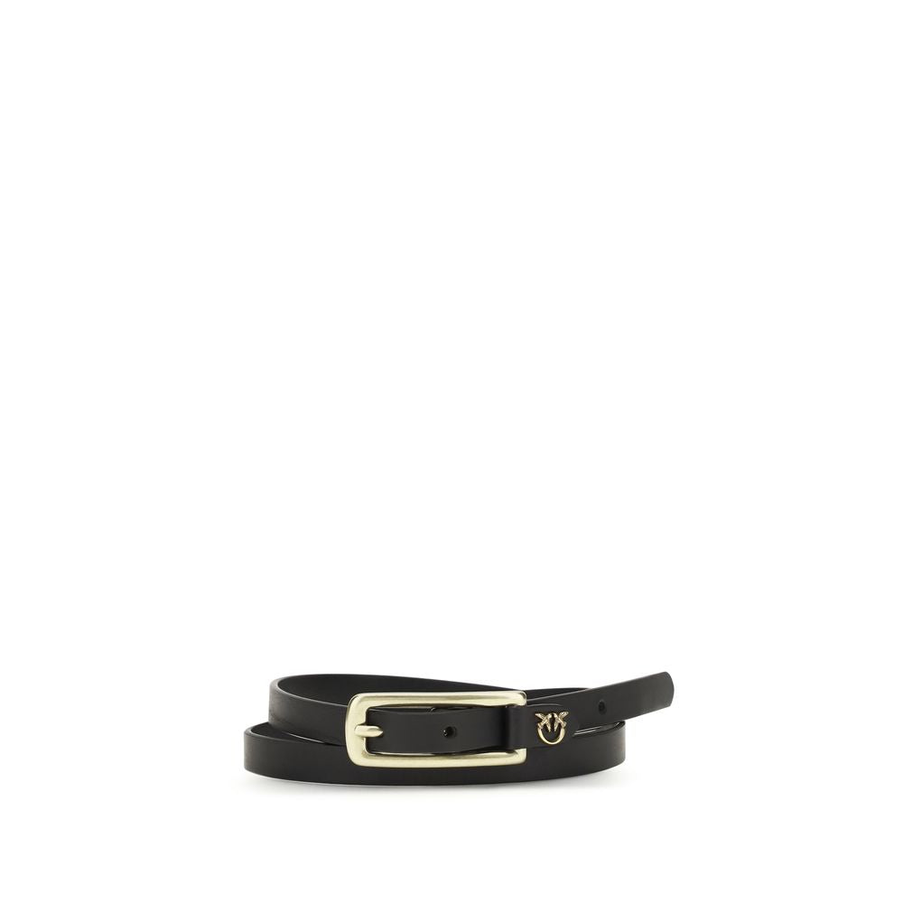 PINKO Slim Black Calfskin Belt Bos Taurus