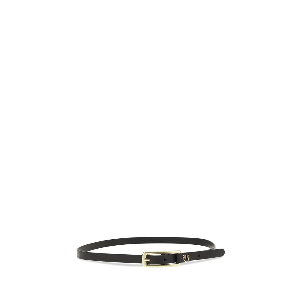 PINKO Slim Black Calfskin Belt Bos Taurus