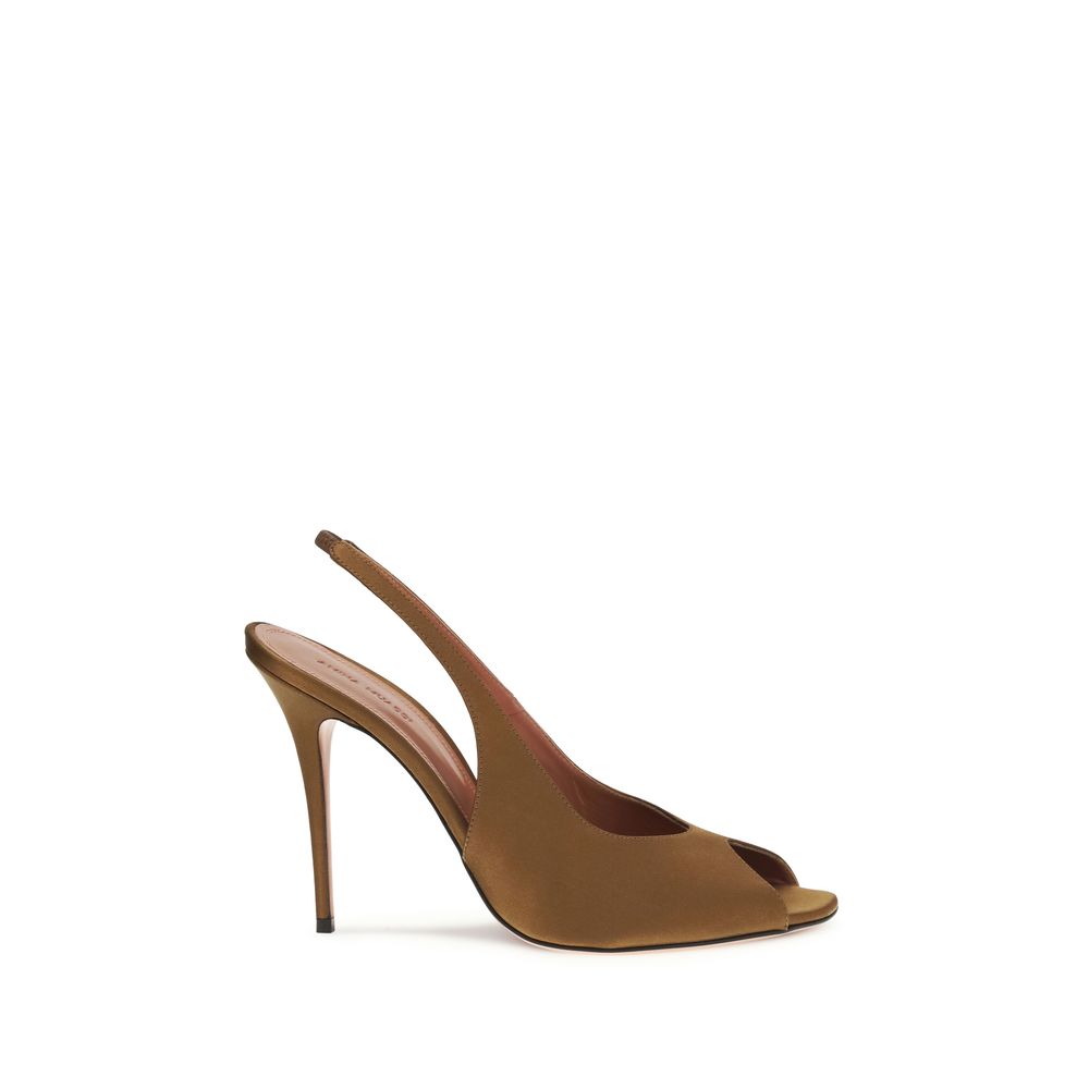 Amina Muaddi Brown Silk Stiletto Sandals
