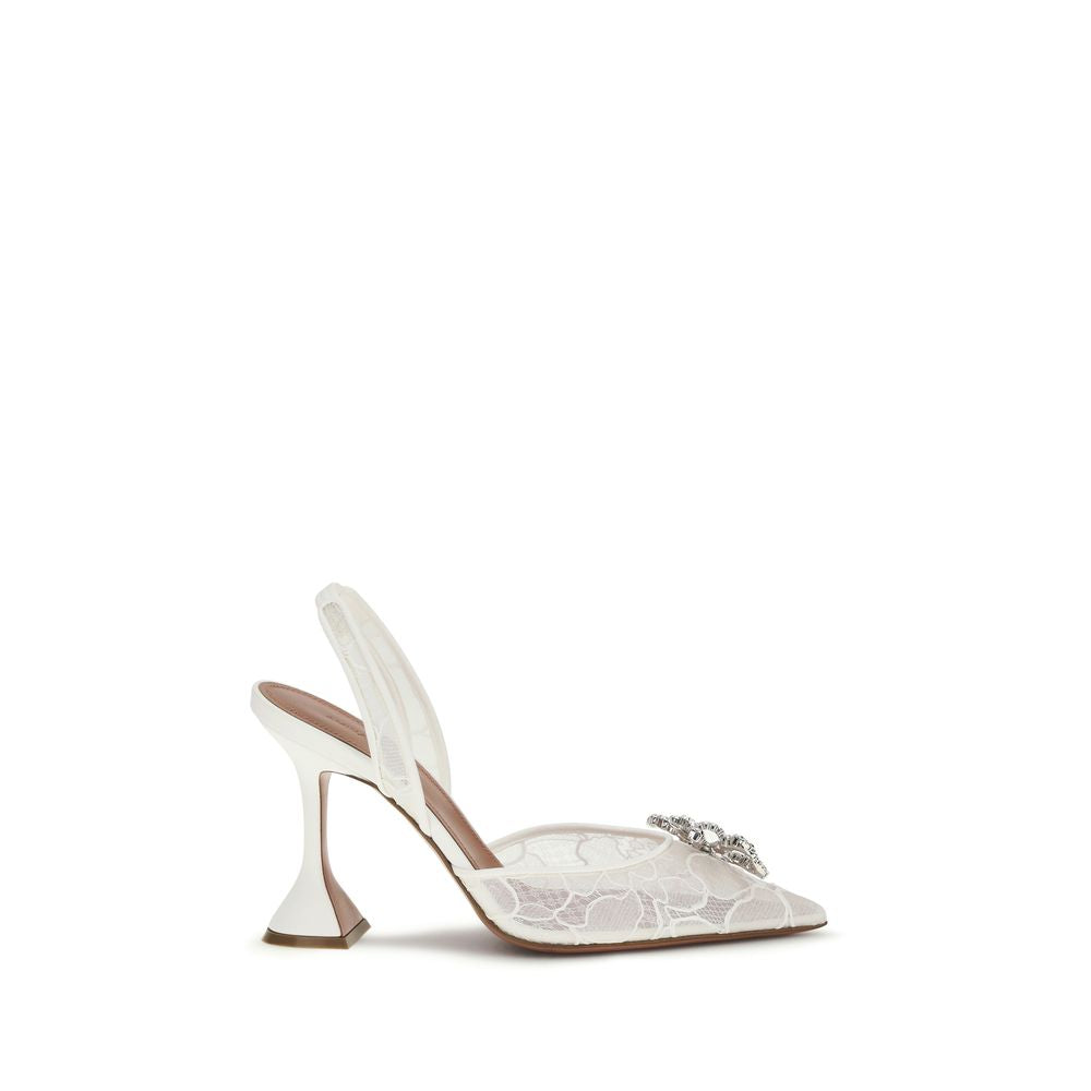Amina Muaddi White High-Heel Fabric Pumps