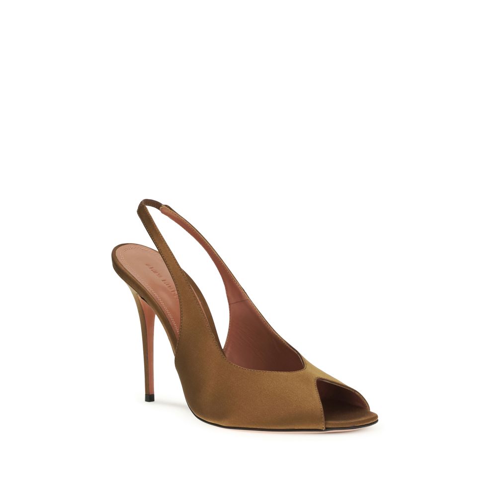 Amina Muaddi Brown Silk Stiletto Sandals