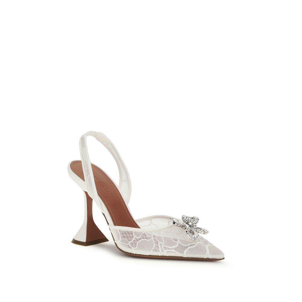 Amina Muaddi White High-Heel Fabric Pumps