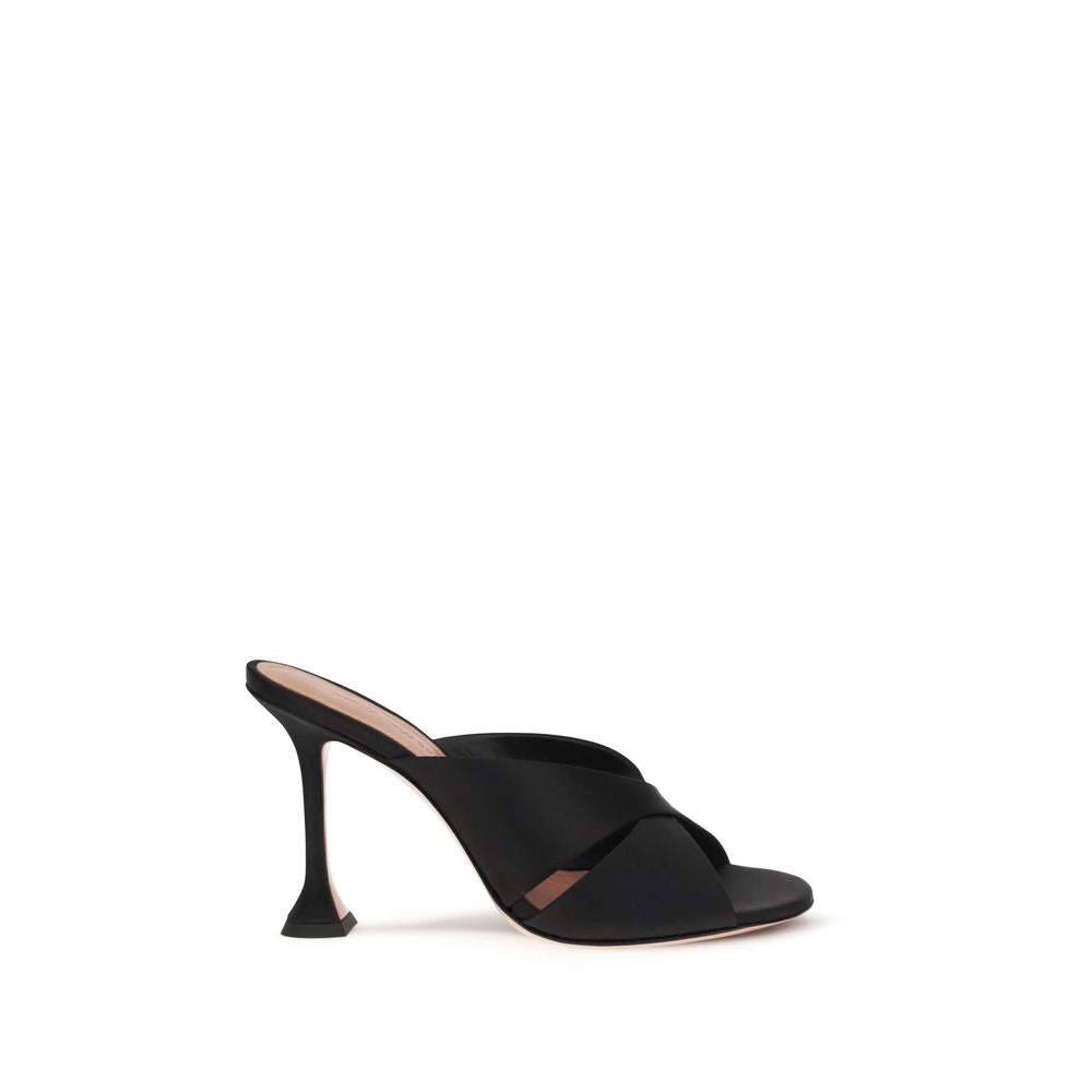 Amina Muaddi Schwarze Sandalen aus Seide