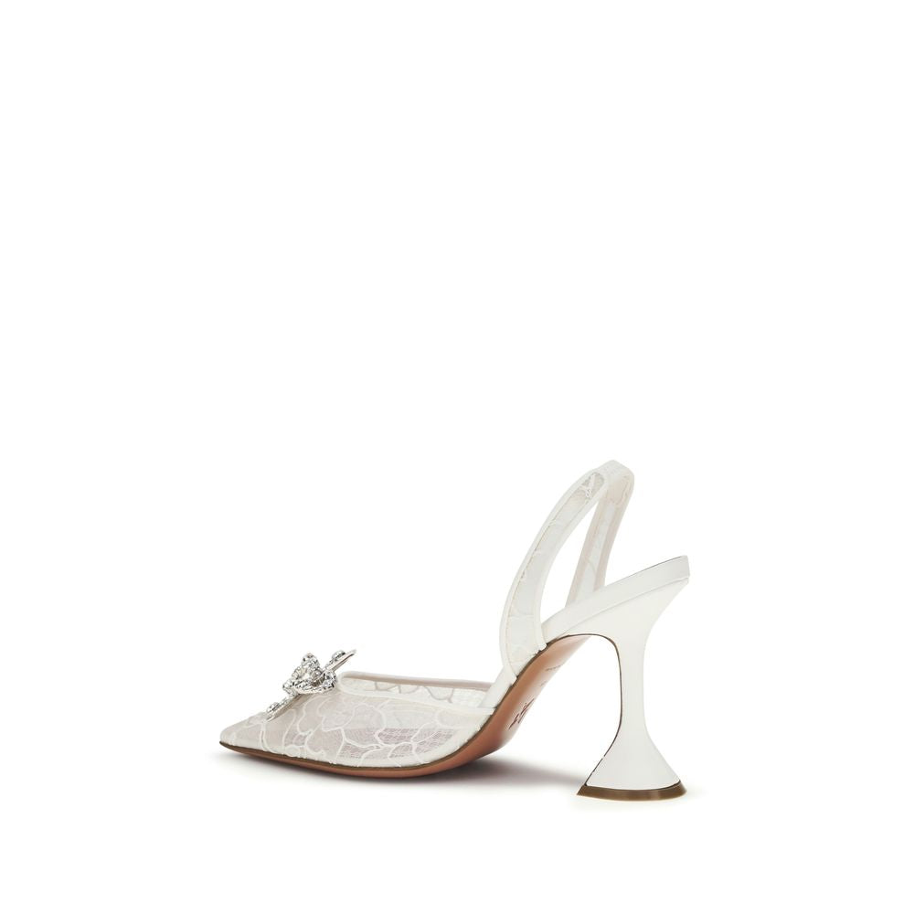 Amina Muaddi White High-Heel Fabric Pumps