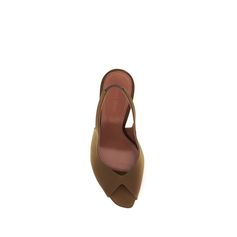 Amina Muaddi Brown Silk Stiletto Sandals