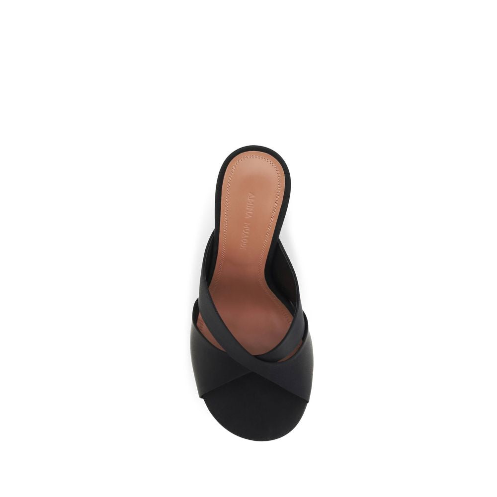 Amina Muaddi Schwarze Sandalen aus Seide