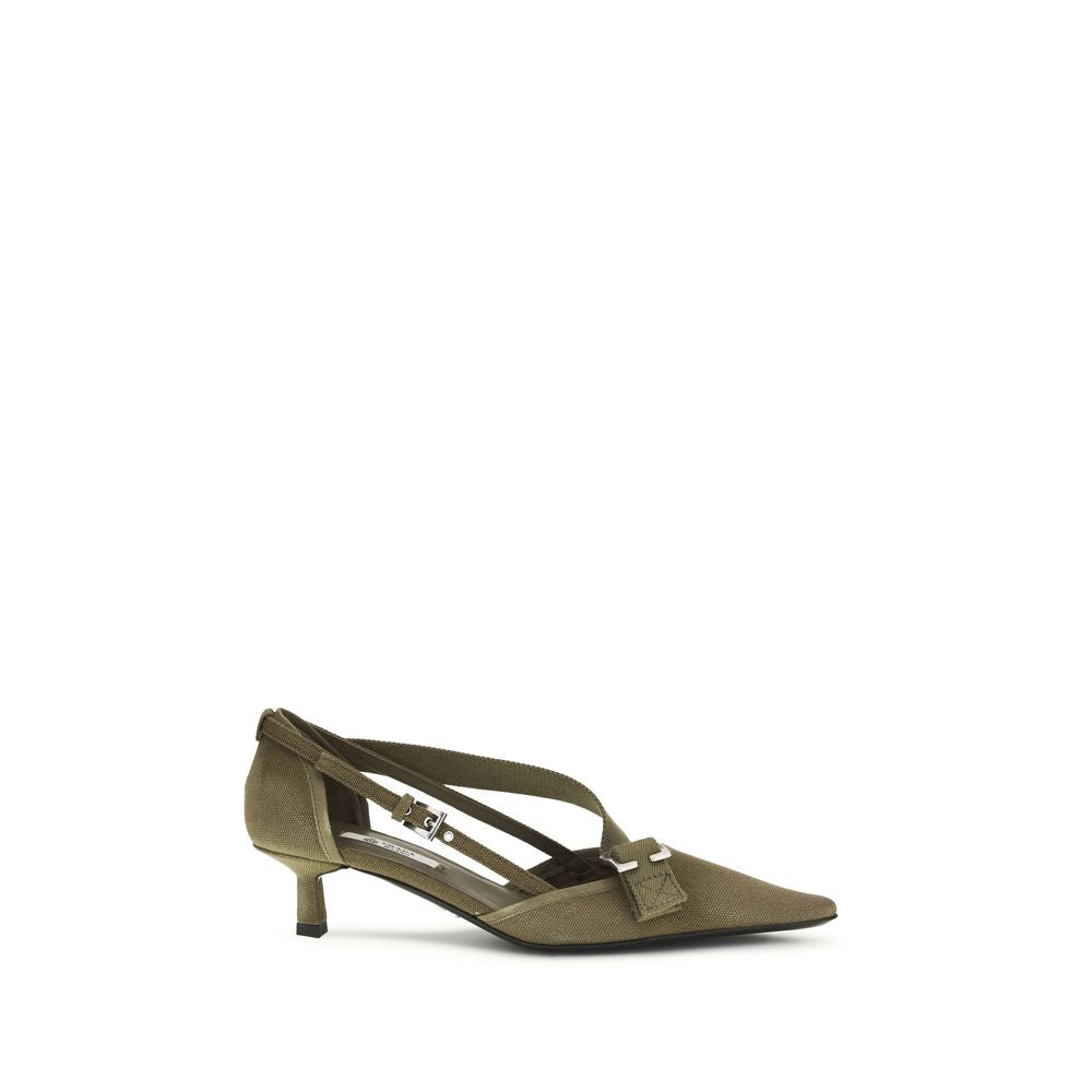 Prada Two-Tone Cotton Pumps with Mid Heel