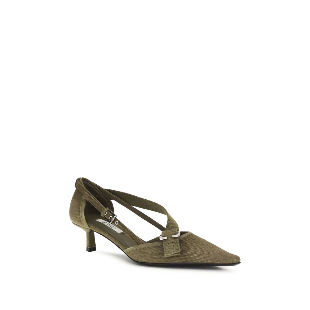 Prada Two-Tone Cotton Pumps with Mid Heel