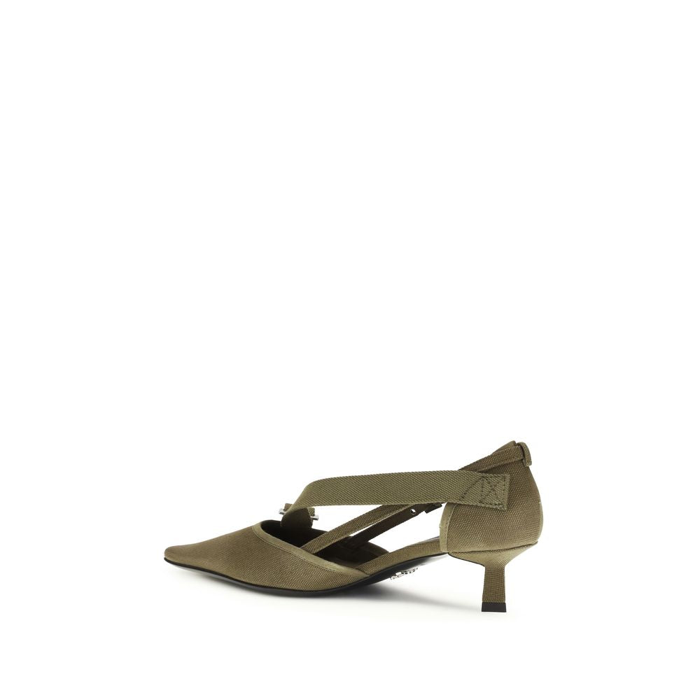 Prada Two-Tone Cotton Pumps with Mid Heel