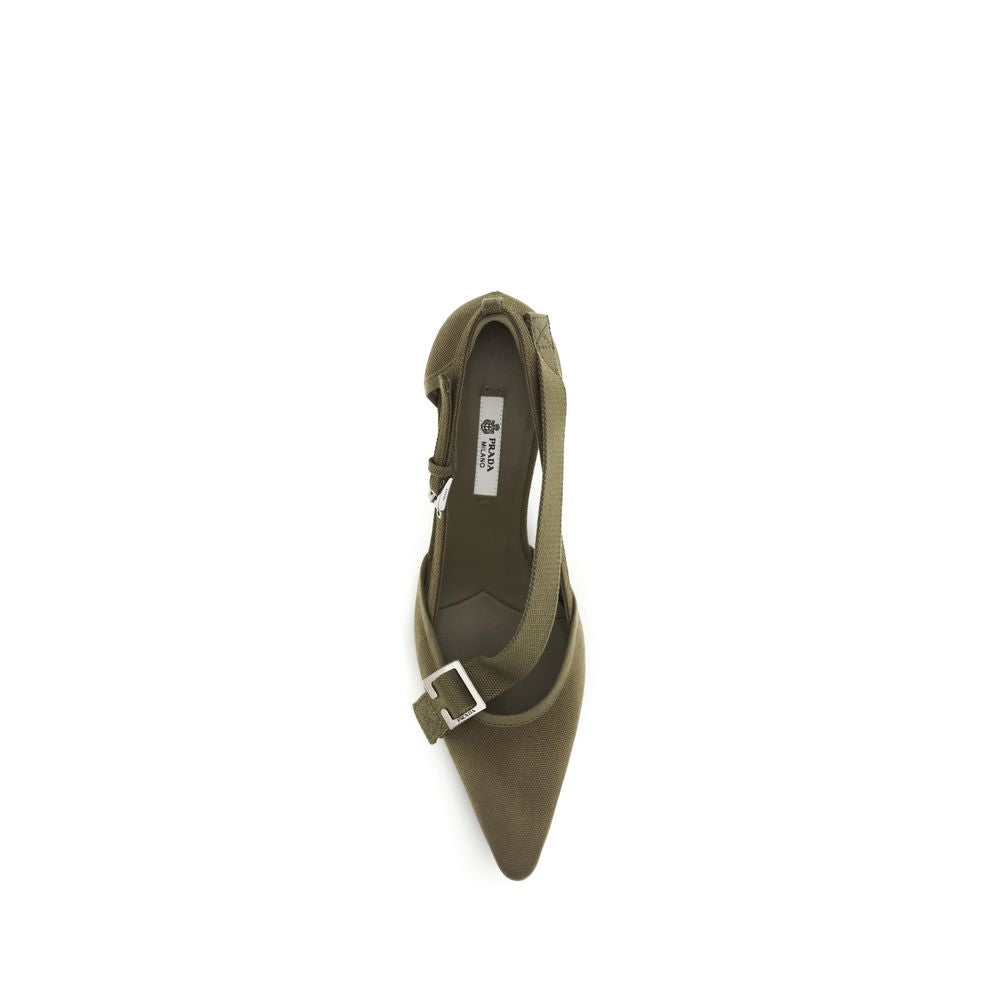 Prada Two-Tone Cotton Pumps with Mid Heel