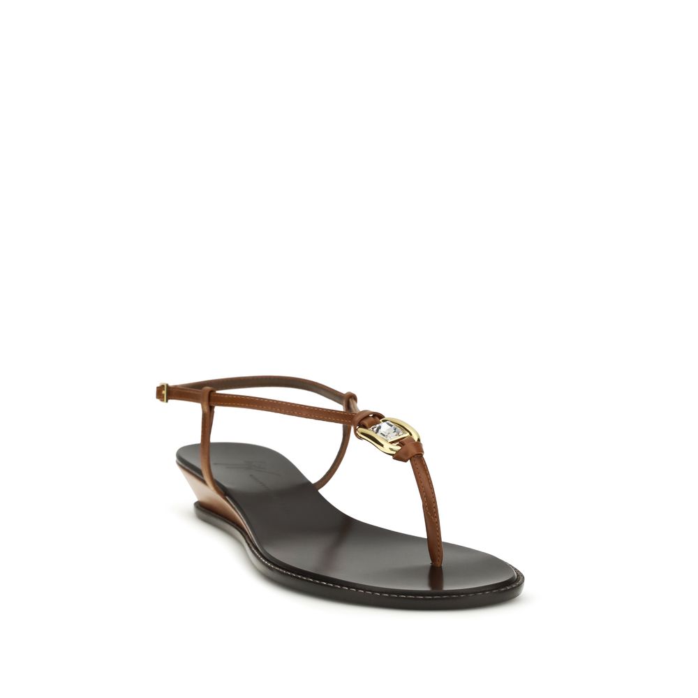 Giuseppe Zanotti Brown Calf Leather Wedge Sandals Bos Taurus