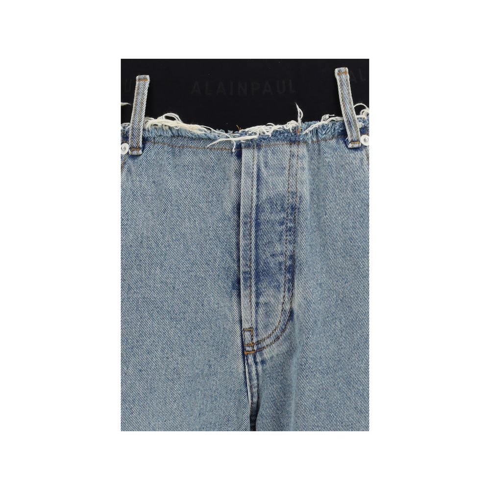 ALAINPAUL Blue High-Waist Cotton Jeans