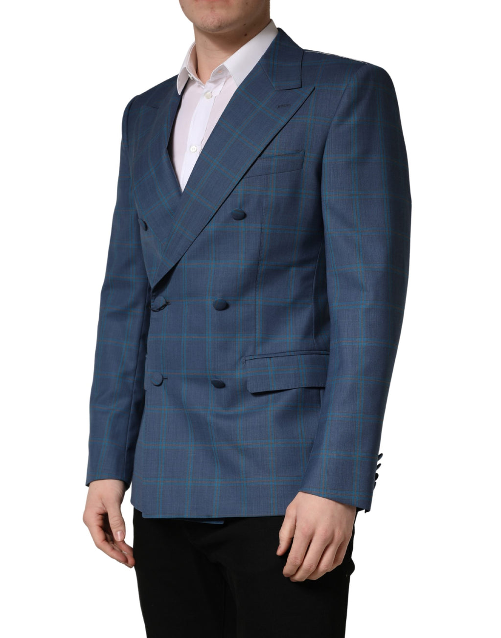 Dolce & Gabbana Men's Blue Plaid Double-Breasted Blazer