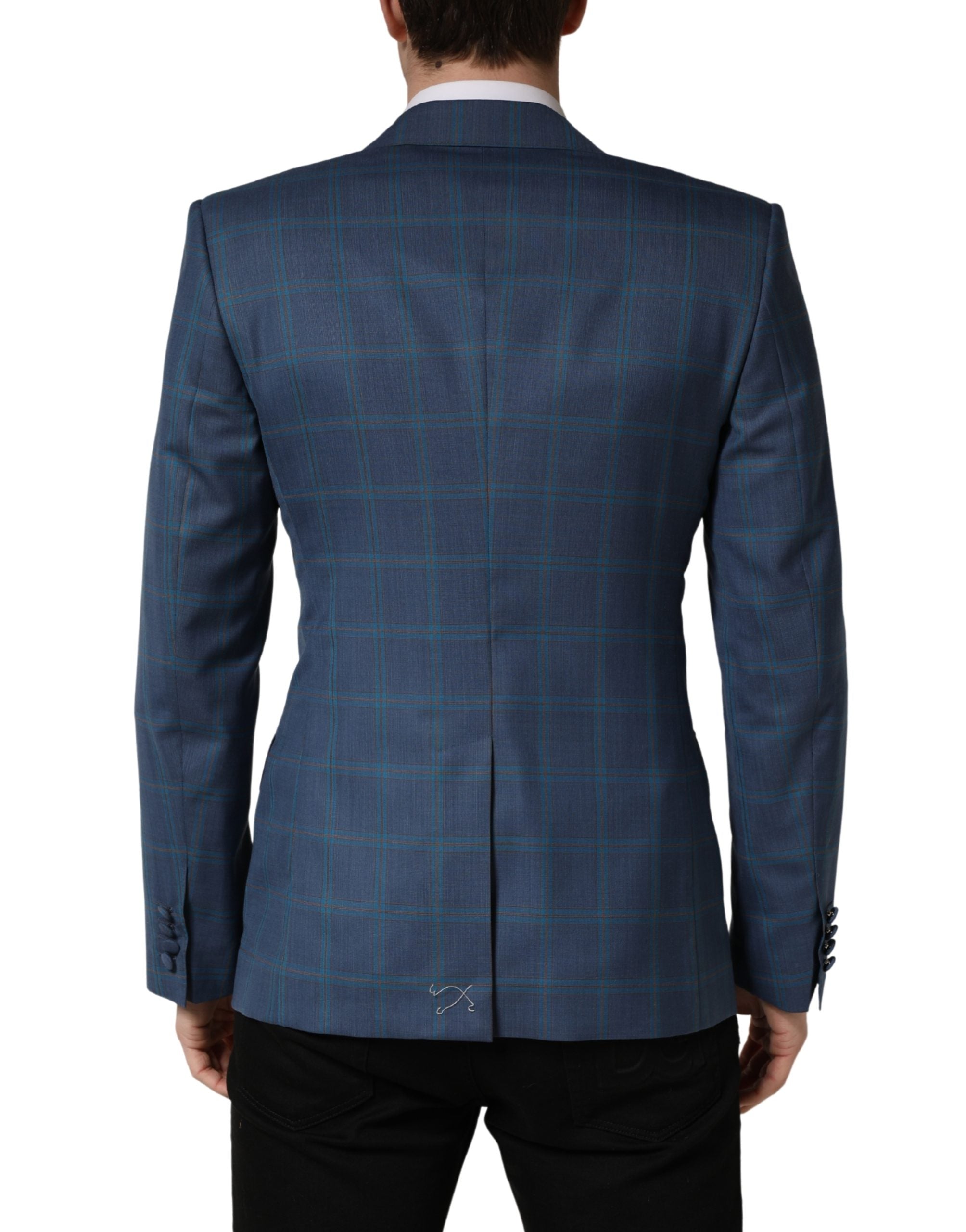 Dolce & Gabbana Men's Blue Plaid Double-Breasted Blazer