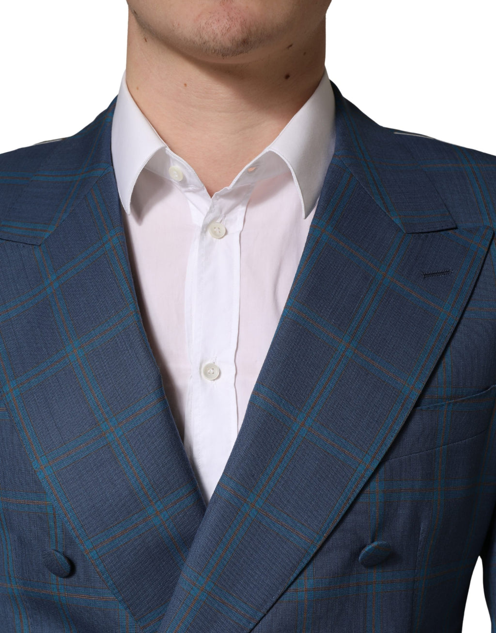 Dolce & Gabbana Men's Blue Plaid Double-Breasted Blazer
