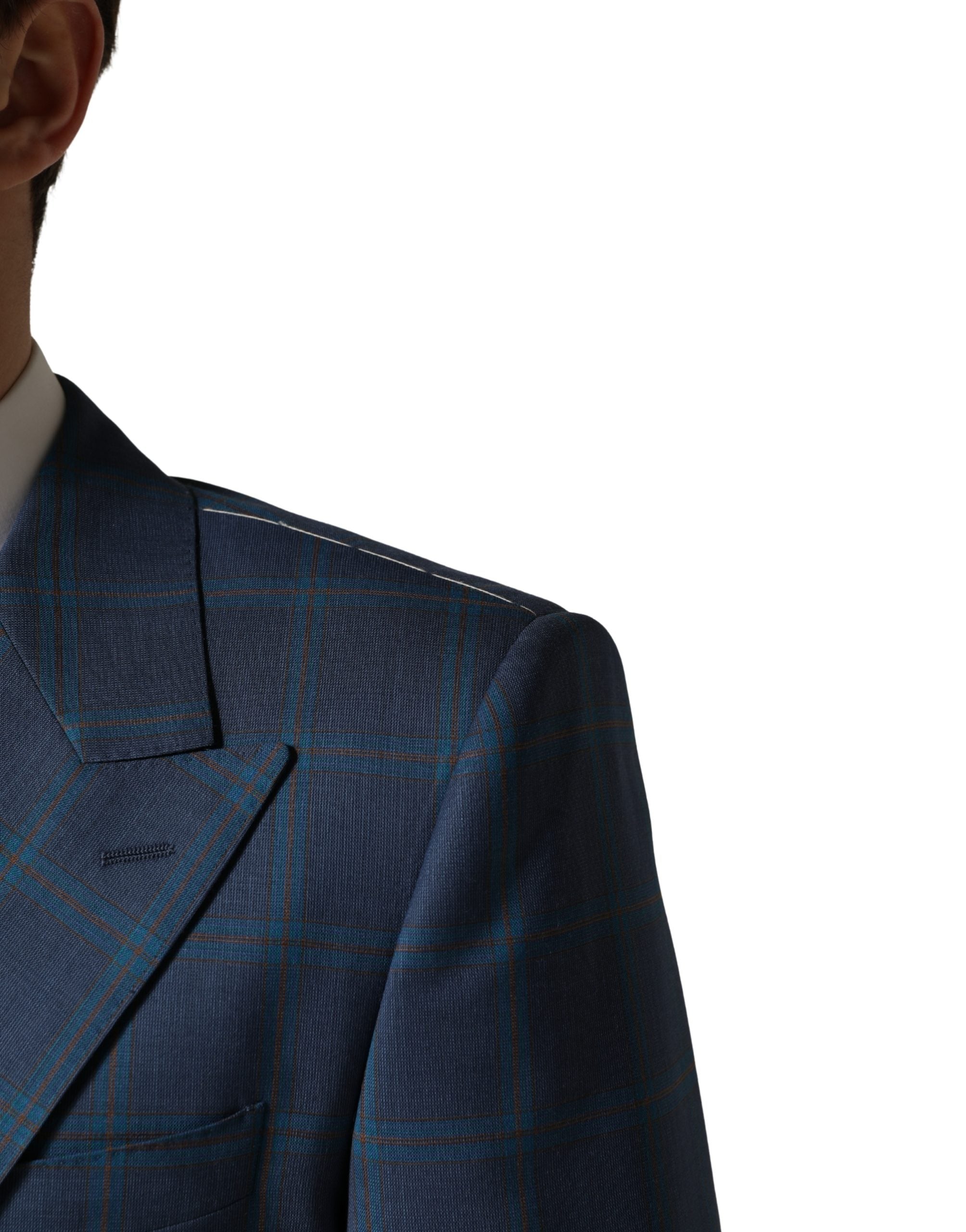 Dolce & Gabbana Men's Blue Plaid Double-Breasted Blazer
